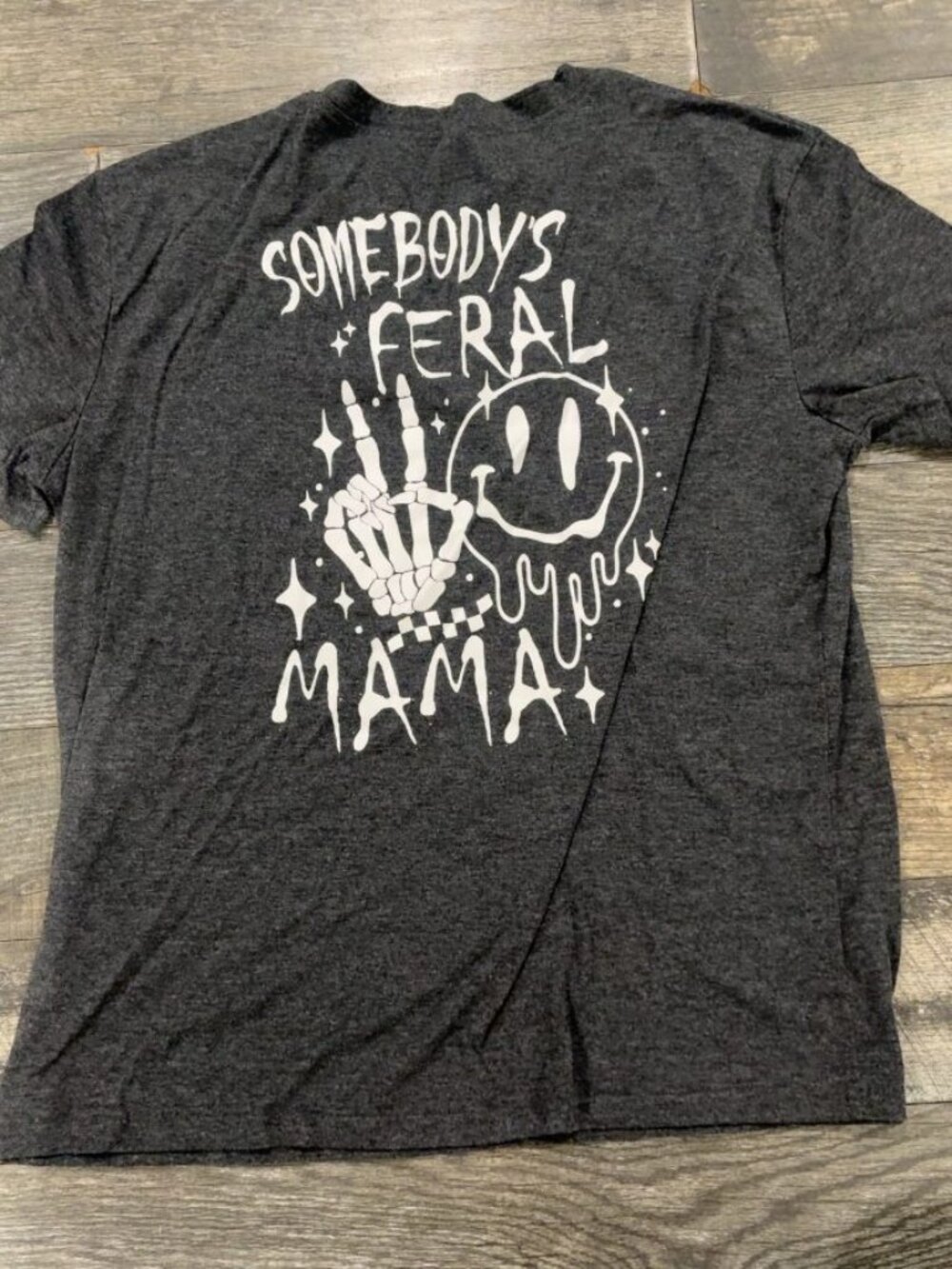 SHEIN Women’s XL Somebody’s Feral Mama Graphic T-Shirt Charcoal